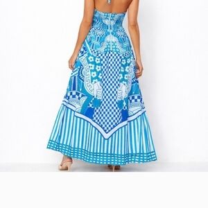CELINA MOON Blue Patterned Maxi Dress